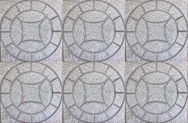 Mẫu gạch terrazzo đồng tiền có họa tiết chân thực, bề mặt định hình nên có khả năng chống trơn trượt rất tốt mẫu gạch terrazzo lát vỉa hè hình đồng tiền