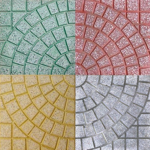 Gạch Terrazzo cánh quạt có các màu sắc phổ biến là ghi xám, vàng, đỏ, xanh lá cây... mẫu gạch terrazzo lát vỉa hè hình cánh quạt